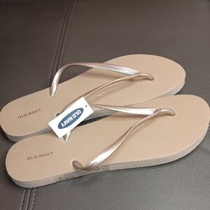 Old Navy Beige Flip Flops with Metallic Straps